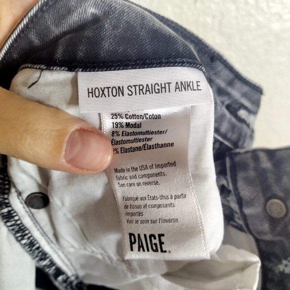 PAIGE Black Light Wash Hoxton Floral Print Straight Leg Jeans sz 28 - Picture 10 of 11